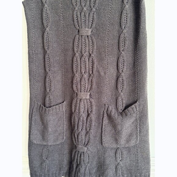 Verona Y2K Cable Knit Sweater Tunic Dress Short Sleeve Pockets Gray Sz XL Cozy - Picture 4 of 9
